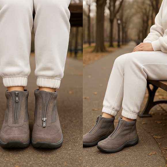 Easy Spirit Shoes - Easy Spirit Gray Ankle Booties with Front Zip